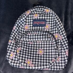 Jansport Gingham Backpack with Pink Floral Accents